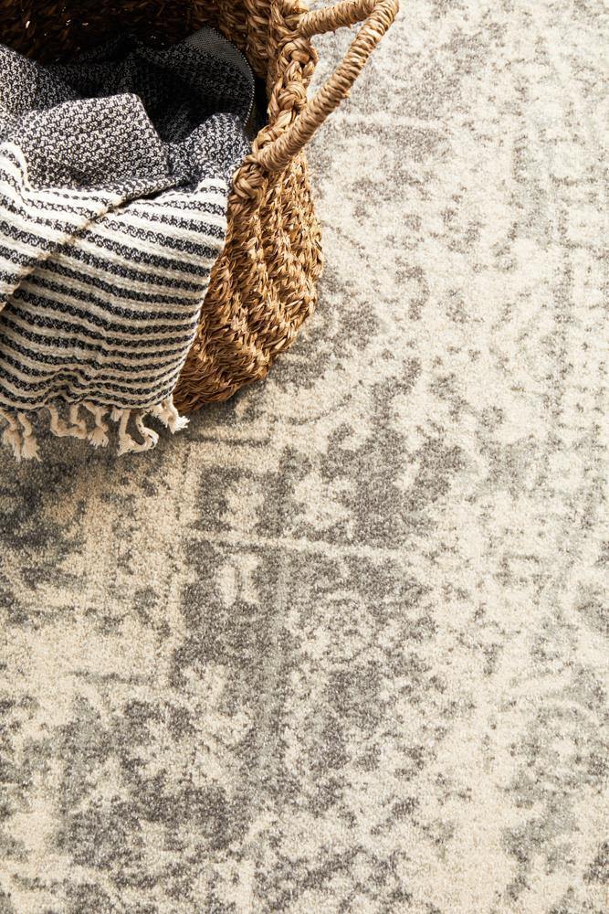 Evoke Dream White Silver Transitional Round Rug - Cozy Rugs Australia