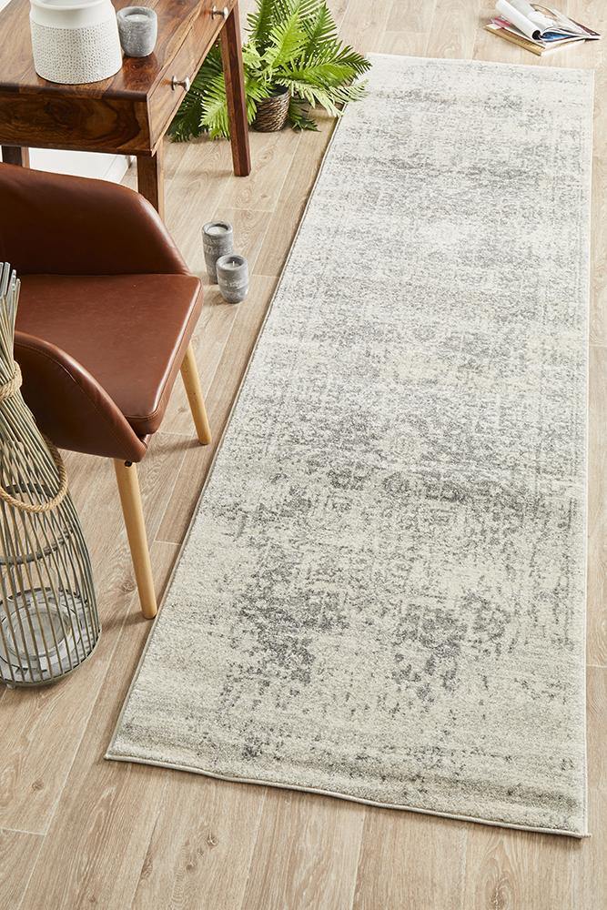 Evoke Dream White Silver Transitional Runner Rug - Cozy Rugs Australia