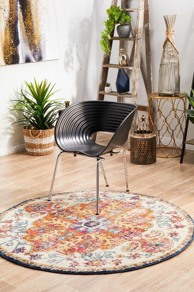 Evoke Carnival White Transitional Round Rug - Cozy Rugs Australia