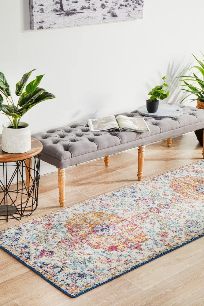 Evoke Carnival White Transitional Runner Rug - Cozy Rugs Australia