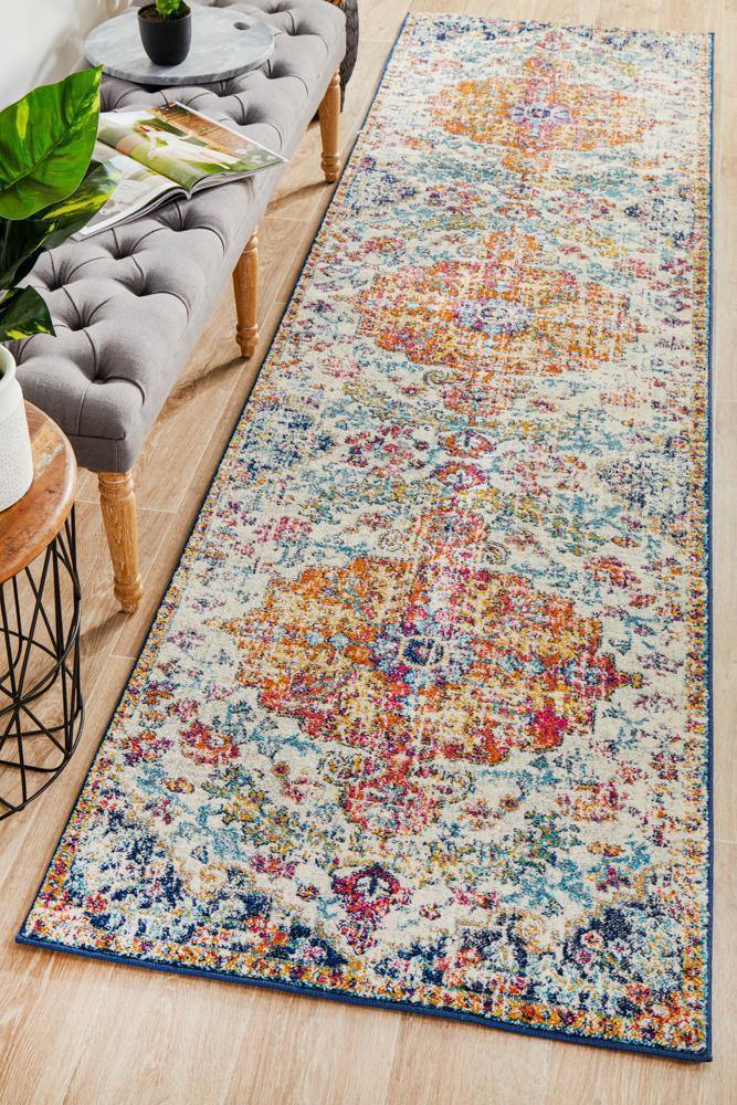 Evoke Carnival White Transitional Runner Rug - Cozy Rugs Australia