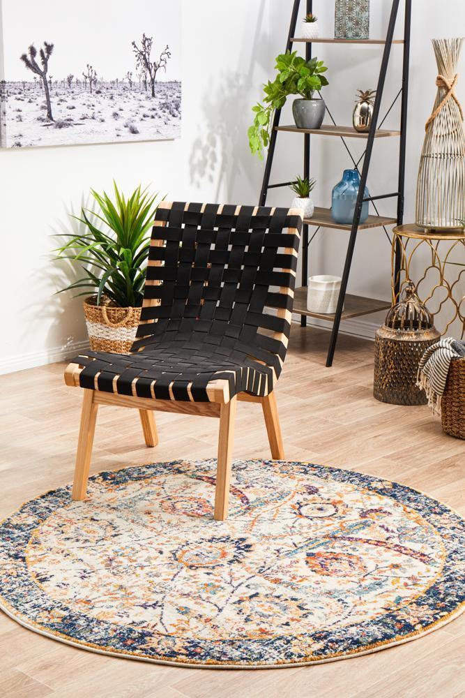 Evoke Peacock Ivory Transitional Round Rug - Cozy Rugs Australia