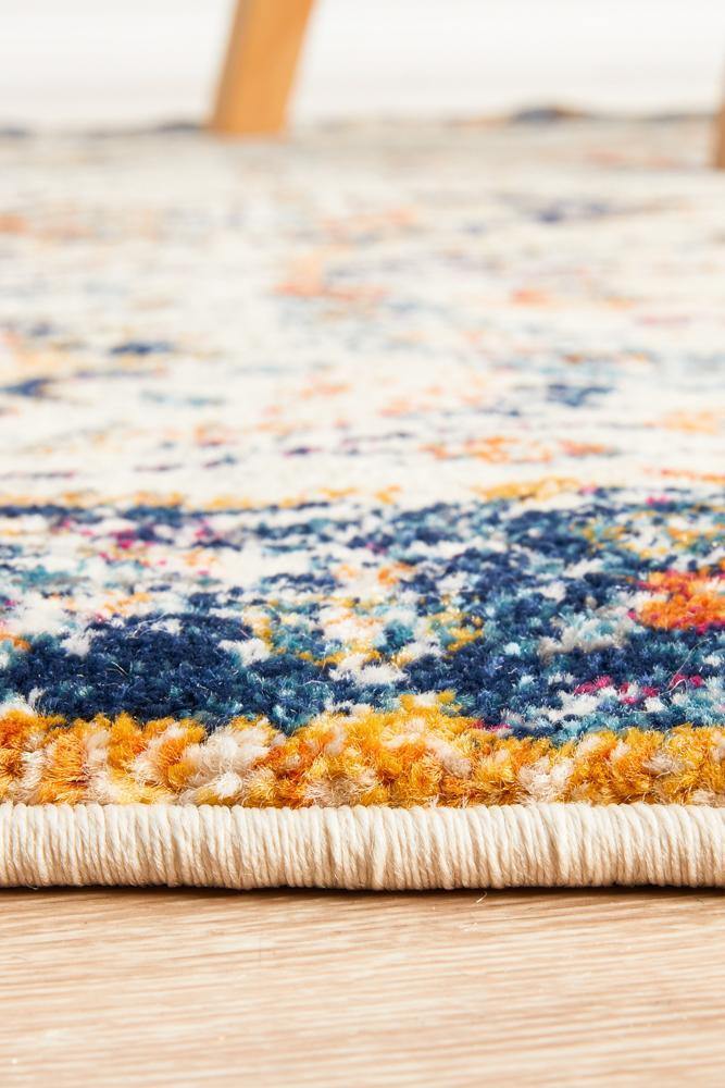 Evoke Peacock Ivory Transitional Round Rug - Cozy Rugs Australia