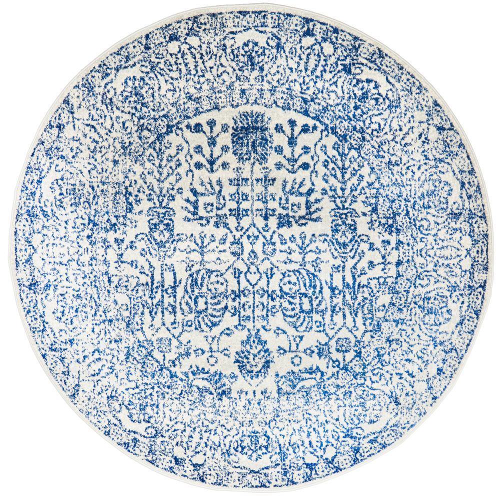 Evoke Frost Blue Transitional Round Rug - Cozy Rugs Australia
