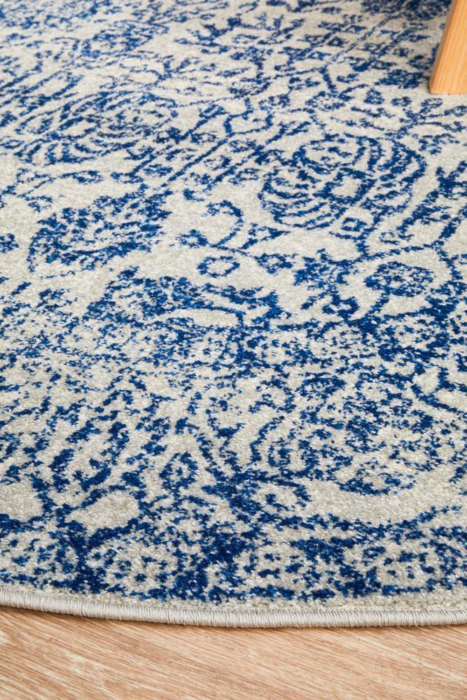 Evoke Frost Blue Transitional Round Rug - Cozy Rugs Australia