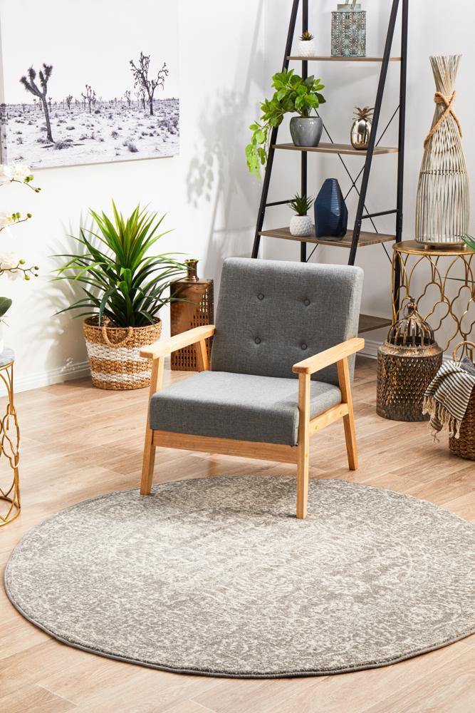 Evoke Homage Grey Transitional Round Rug - Cozy Rugs Australia