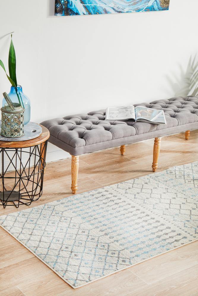 Evoke Slate White Transitional Runner Rug - Cozy Rugs Australia