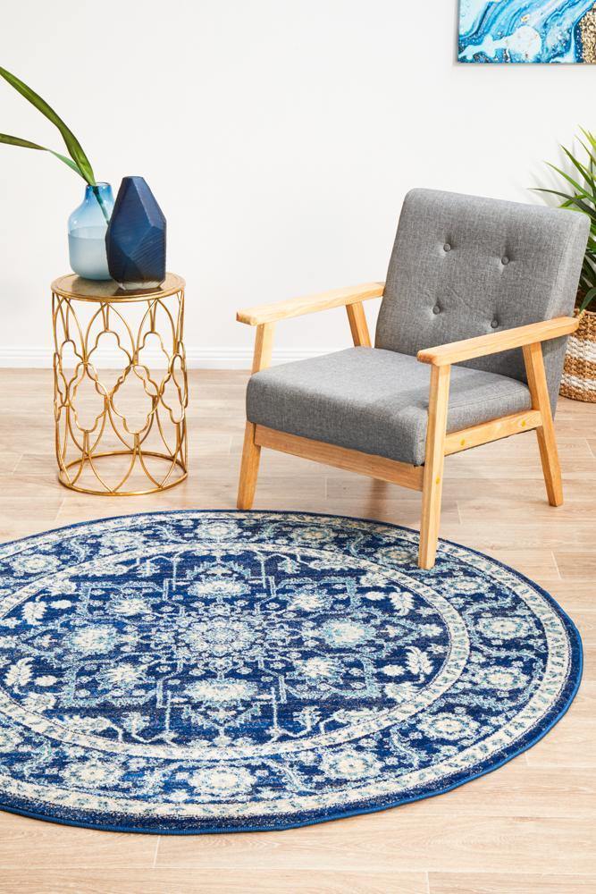 Evoke Release Navy Transitional Round Rug - Cozy Rugs Australia