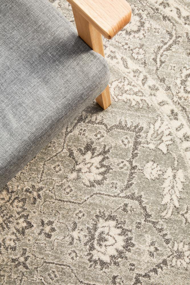 Evoke Silver Flower Transitional Round Rug - Cozy Rugs Australia