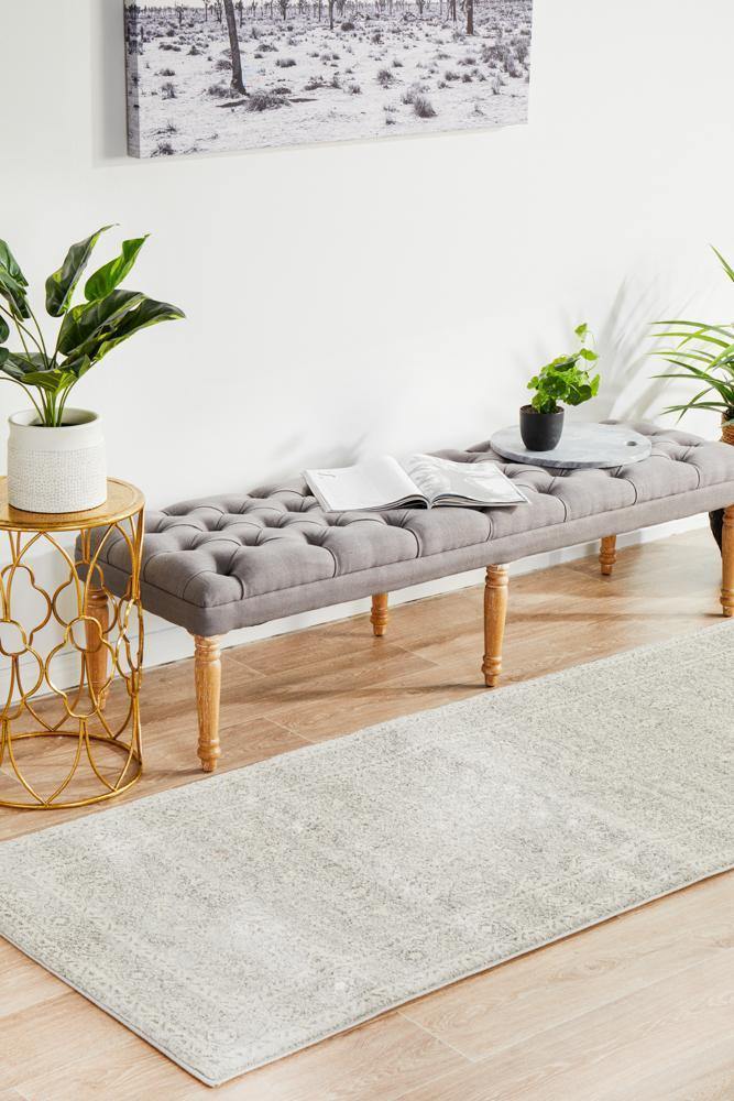 Evoke Silver Flower Transitional Runner Rug - Cozy Rugs Australia