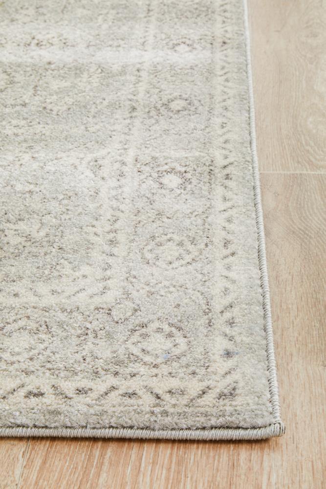 Evoke Silver Flower Transitional Runner Rug - Cozy Rugs Australia