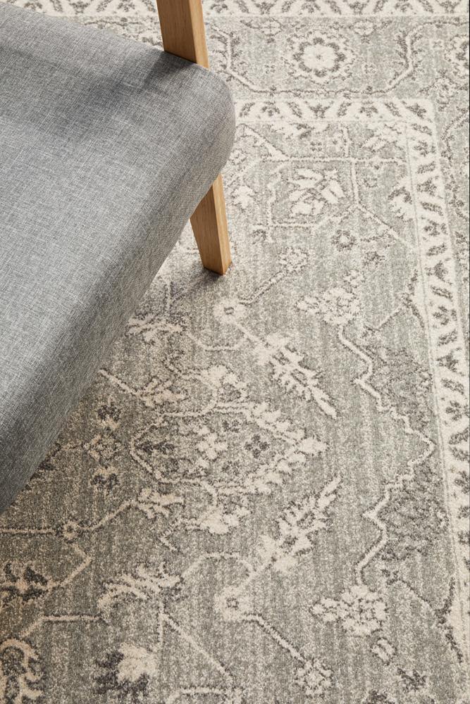 Evoke Silver Flower Transitional Rug - Cozy Rugs Australia