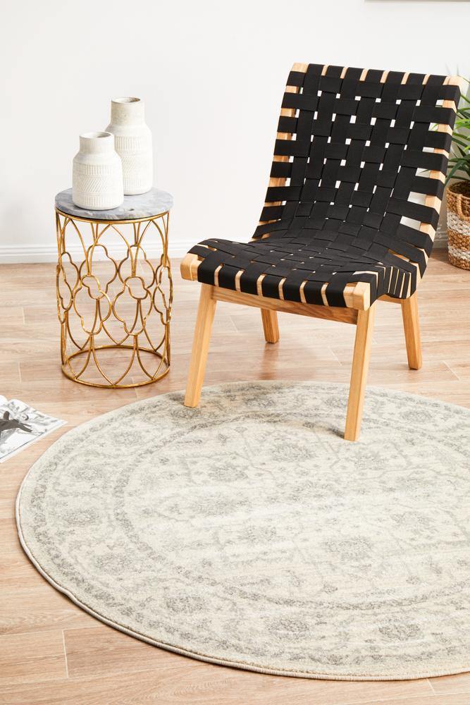 Evoke Winter White Transitional Round Rug - Cozy Rugs Australia