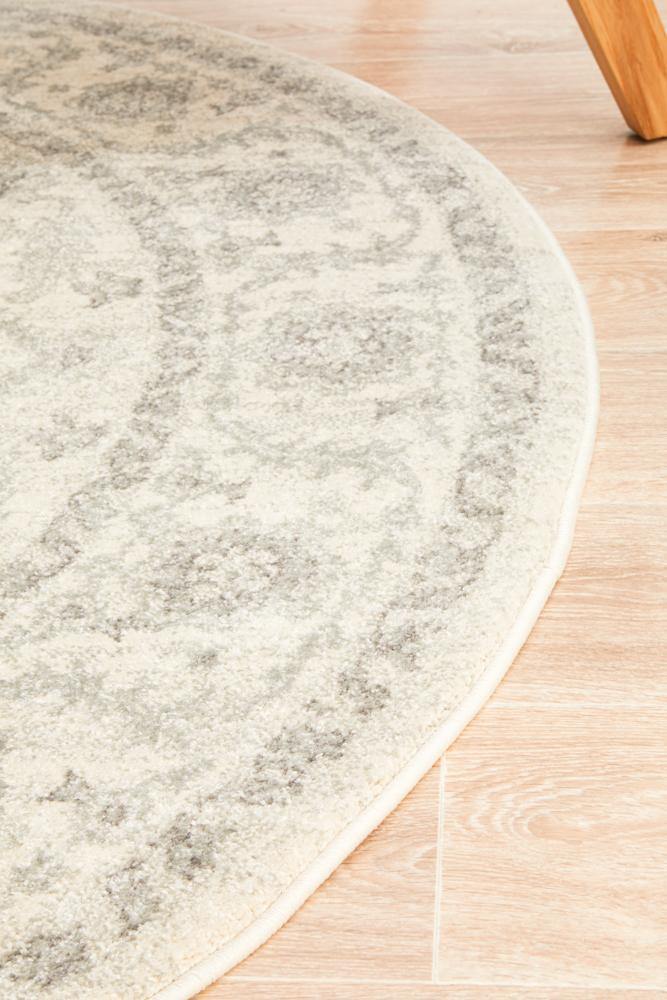 Evoke Winter White Transitional Round Rug - Cozy Rugs Australia