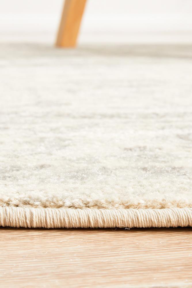 Evoke Winter White Transitional Round Rug - Cozy Rugs Australia