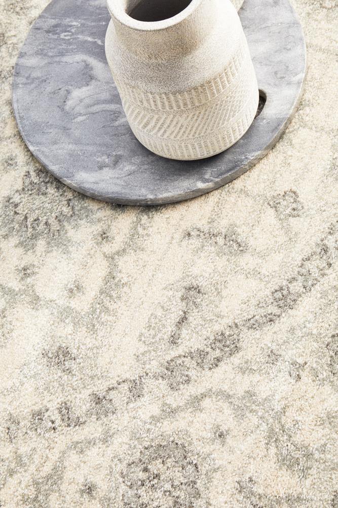 Evoke Winter White Transitional Round Rug - Cozy Rugs Australia