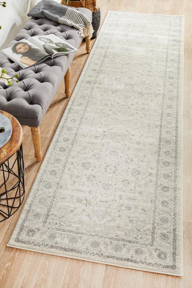 Evoke Winter White Transitional Runner Rug - Cozy Rugs Australia