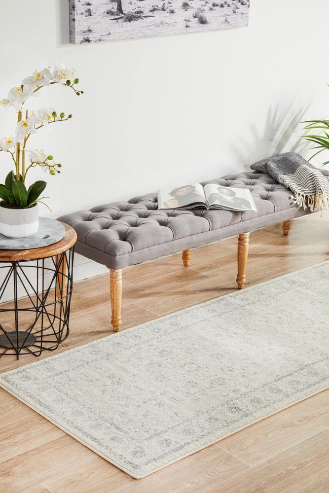 Evoke Winter White Transitional Runner Rug - Cozy Rugs Australia