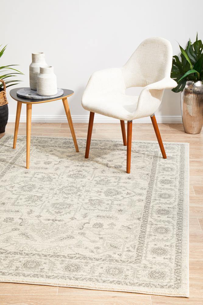 Evoke Winter White Transitional Rug - Cozy Rugs Australia