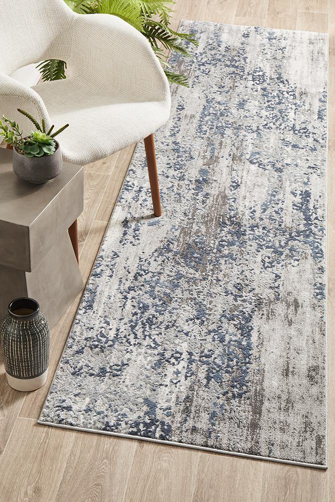 Kendra Casper Distressed Modern Rug Blue Grey White - Cozy Rugs Australia