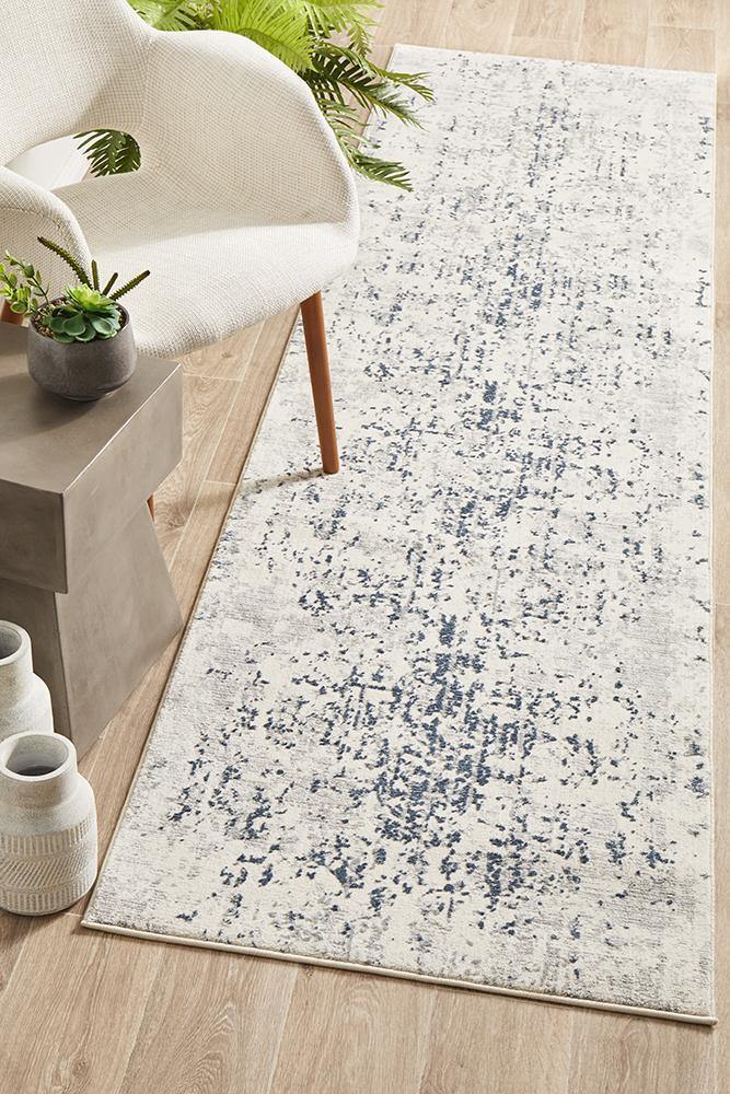 Kendra Farah Distressed Contemporary Rug White Blue Grey - Cozy Rugs Australia