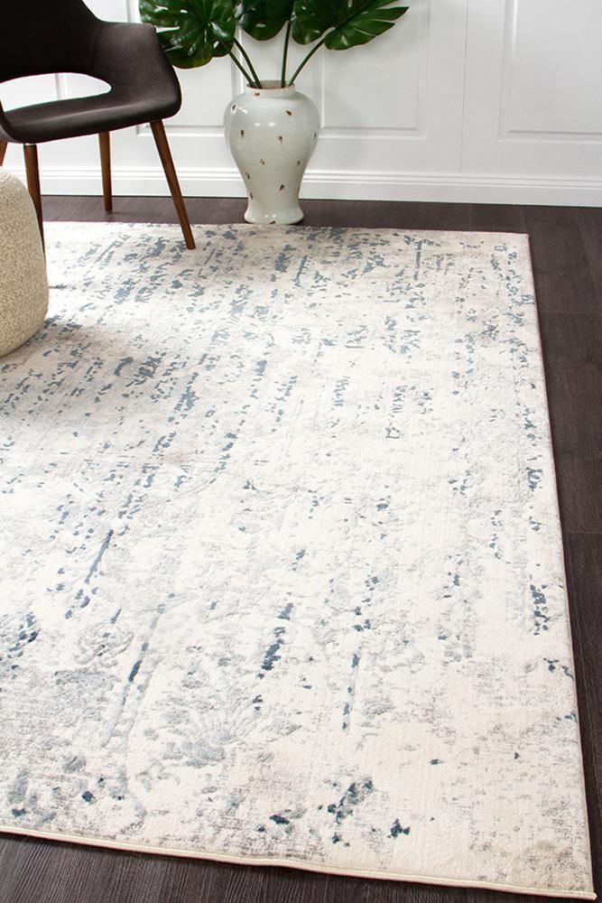 Kendra Farah Distressed Contemporary Rug White Blue Grey - Cozy Rugs Australia
