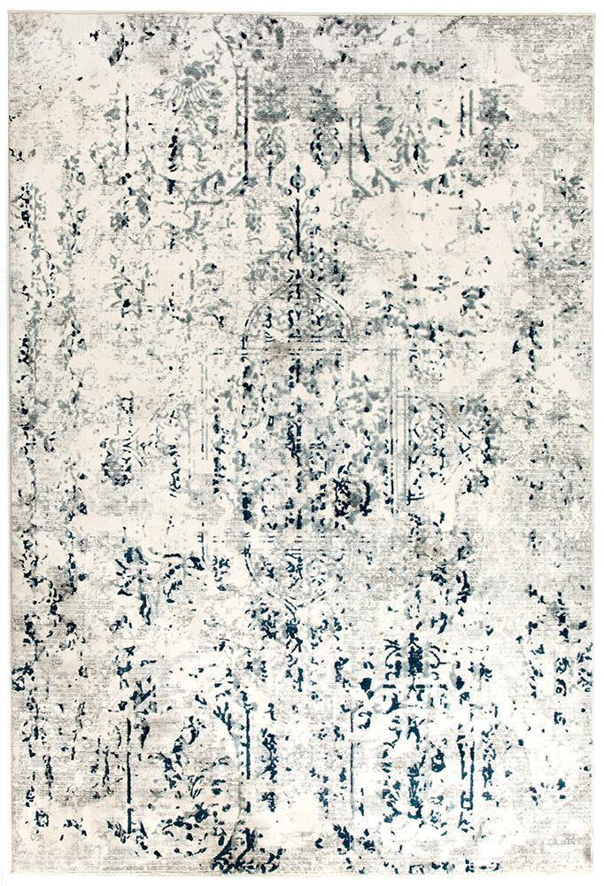 Kendra Farah Distressed Contemporary Rug White Blue Grey - Cozy Rugs Australia