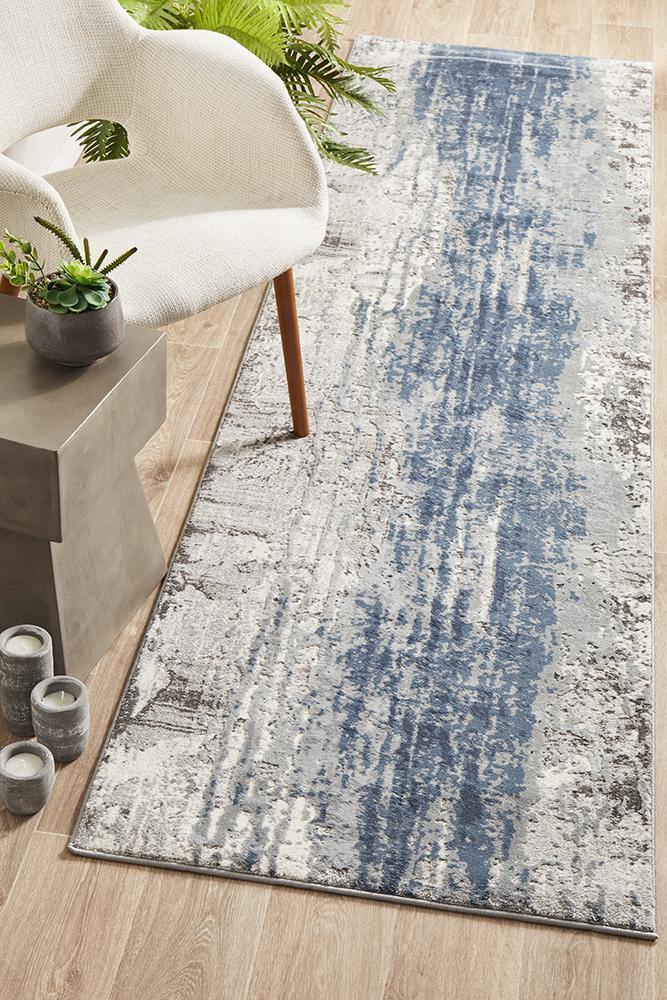 Kendra Roxana Distressed Timeless Rug Blue Grey White - Cozy Rugs Australia