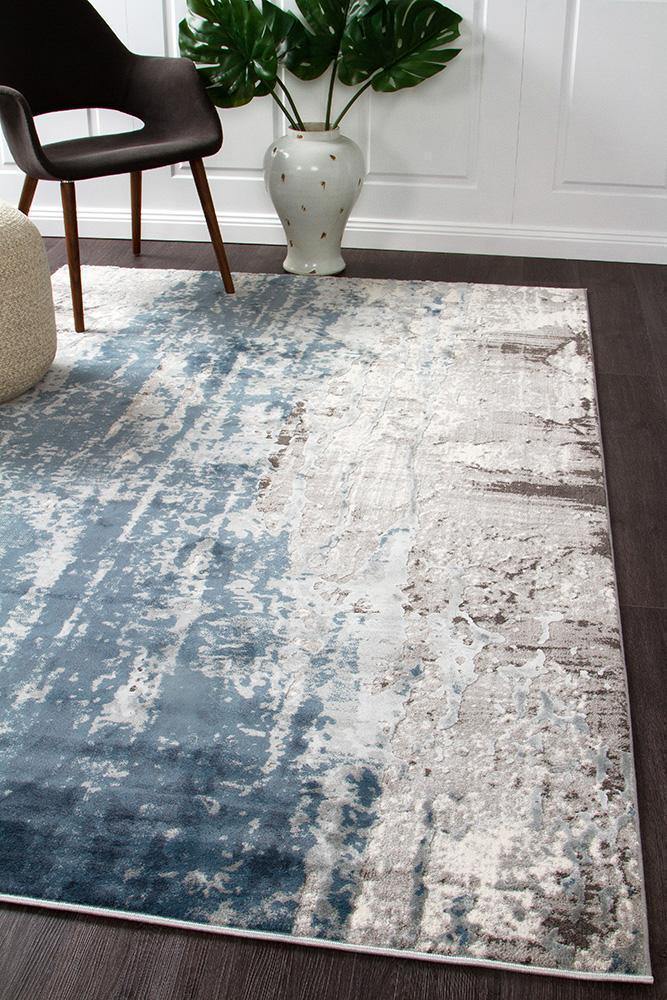 Kendra Roxana Distressed Timeless Rug Blue Grey White - Cozy Rugs Australia