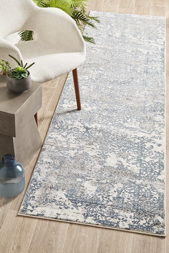 Kendra Yasmin Distressed Transitional Rug White Blue Grey - Cozy Rugs Australia