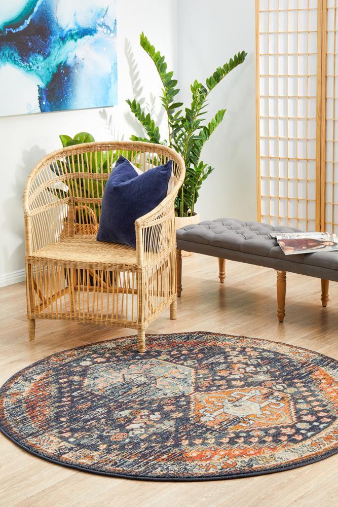 Legacy 854 Navy Round Rug - Cozy Rugs Australia