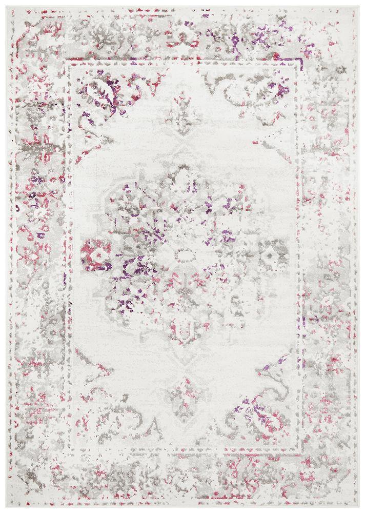 Alexa Transitional Rug White Pink Grey - Cozy Rugs Australia