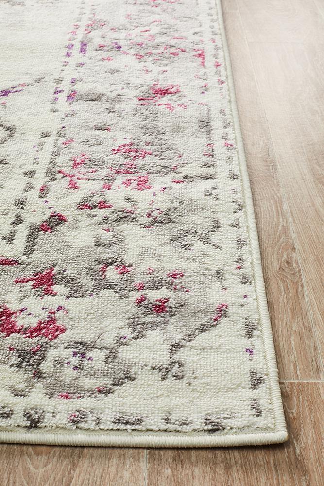 Alexa Transitional Rug White Pink Grey - Cozy Rugs Australia