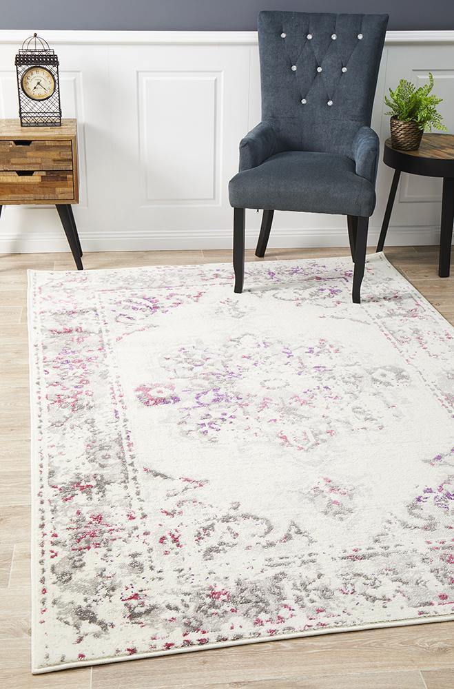 Alexa Transitional Rug White Pink Grey - Cozy Rugs Australia