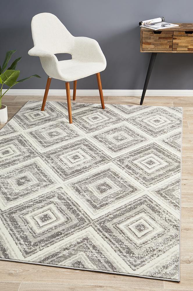 Sabrina Geo Diamonds Rug Silver Grey - Cozy Rugs Australia
