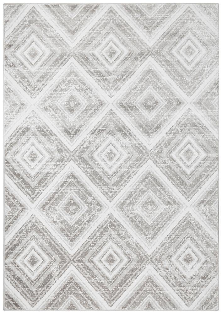 Sabrina Geo Diamonds Rug Silver Grey - Cozy Rugs Australia
