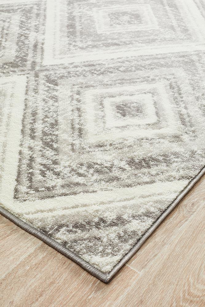 Sabrina Geo Diamonds Rug Silver Grey - Cozy Rugs Australia