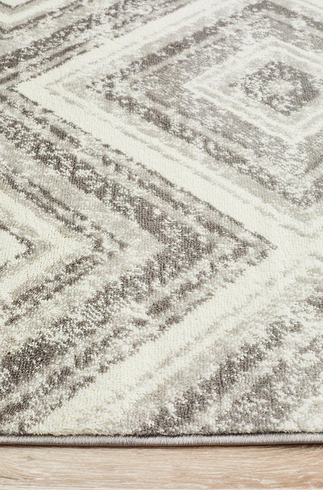 Sabrina Geo Diamonds Rug Silver Grey - Cozy Rugs Australia
