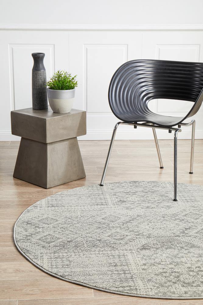 Mirage Zelda Silver Grey Round Rug - Cozy Rugs Australia