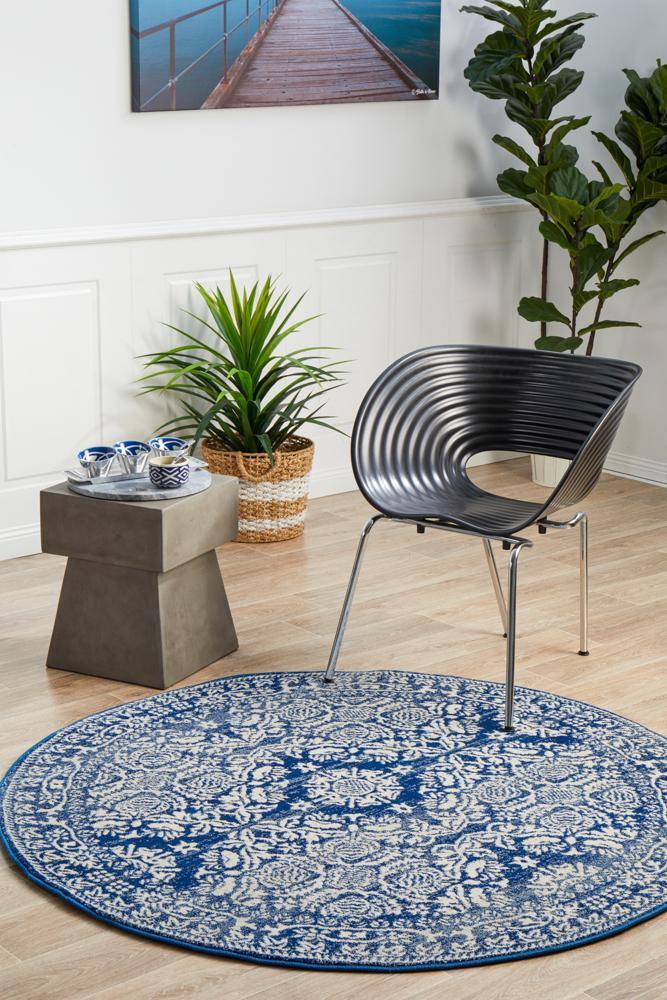 Mirage Gwyneth Stunning Transitional Navy Round Rug - Cozy Rugs Australia