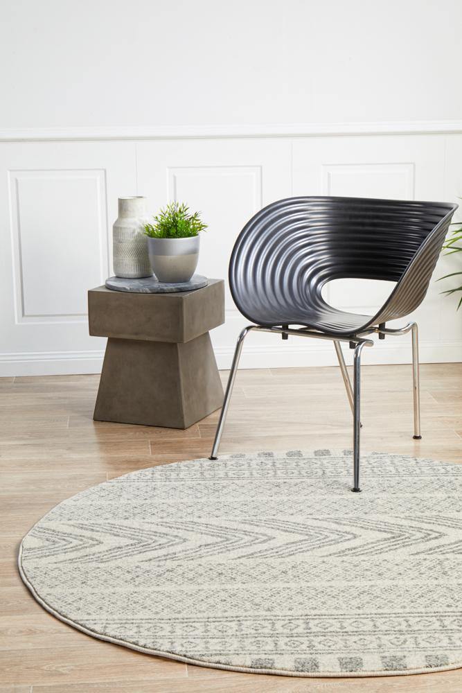 Mirage Adani Modern Tribal Design Grey Round Rug - Cozy Rugs Australia