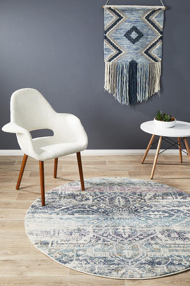Museum Layton Blue Round Rug - Cozy Rugs Australia