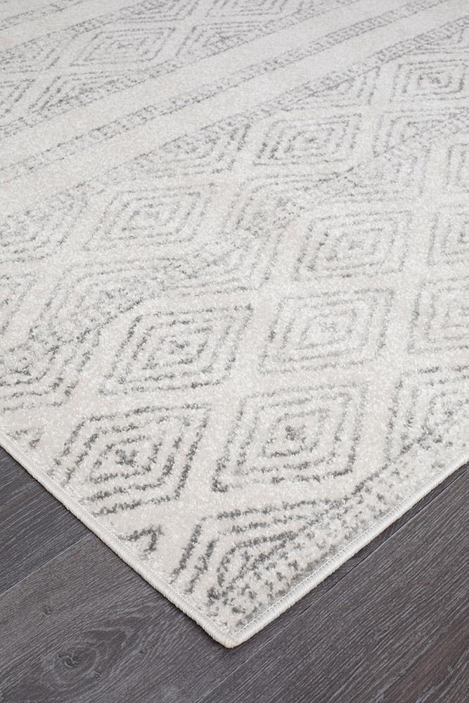 Oasis Salma White And Grey Tribal Rug - Cozy Rugs Australia