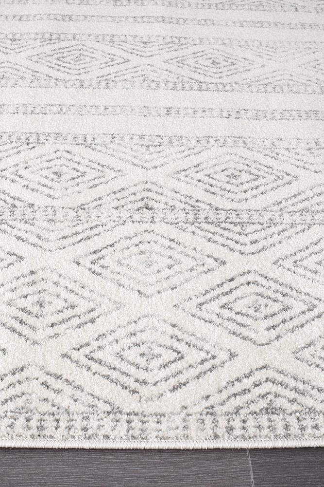 Oasis Salma White And Grey Tribal Rug - Cozy Rugs Australia