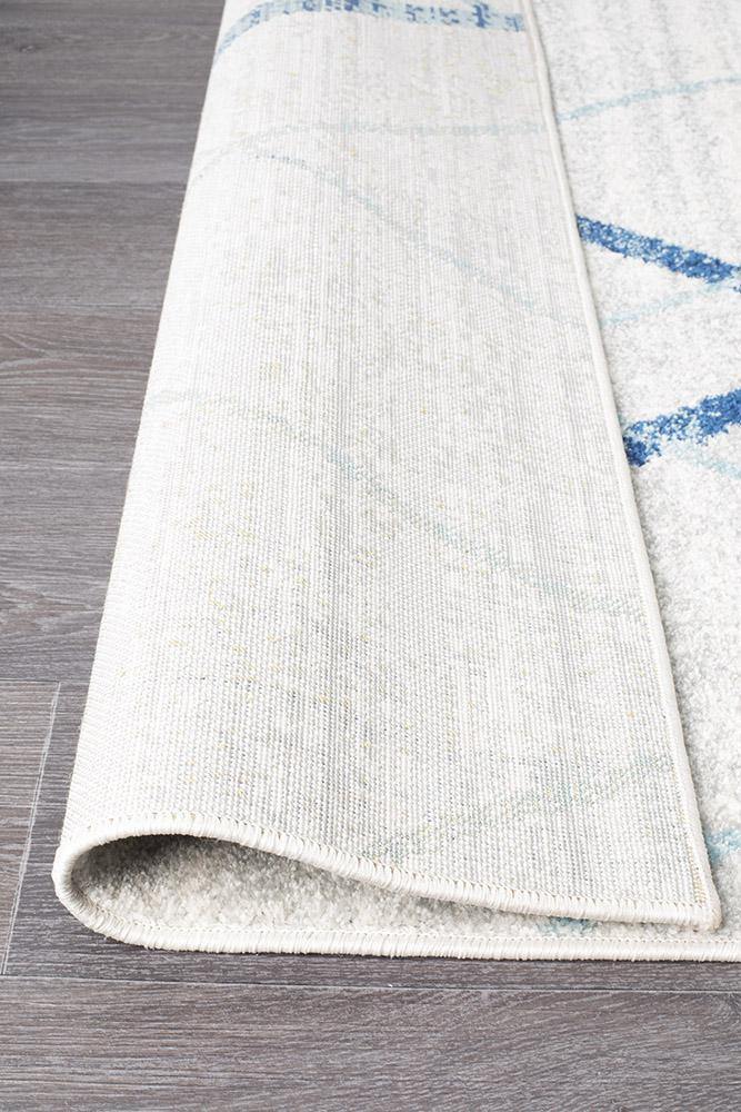Oasis Noah White Blue Contemporary Runner Rug - Cozy Rugs Australia