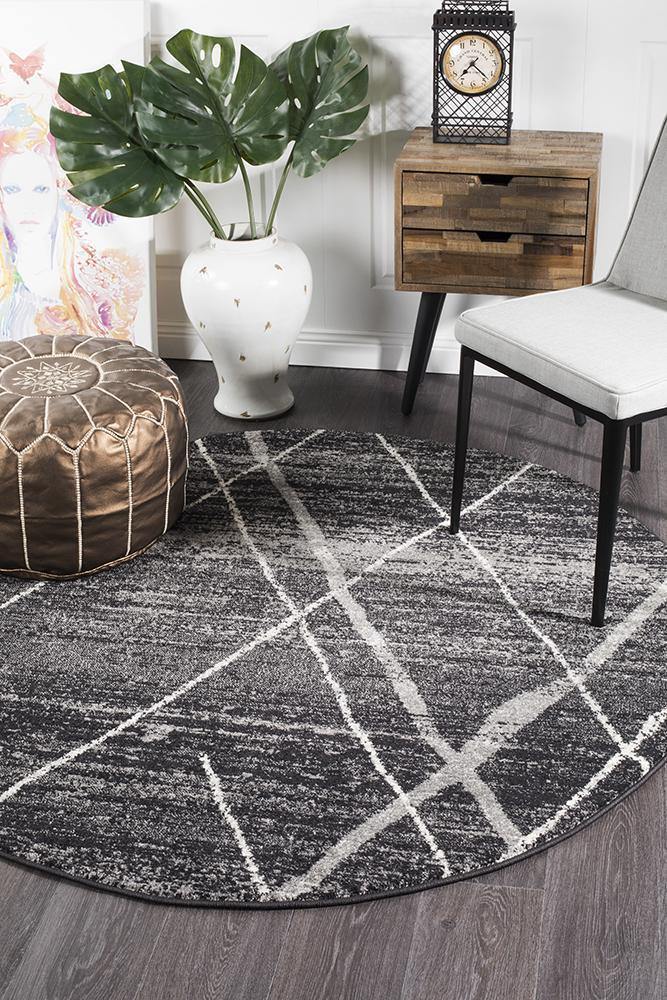 Oasis Noah Charcoal Contemporary Round Rug - Cozy Rugs Australia
