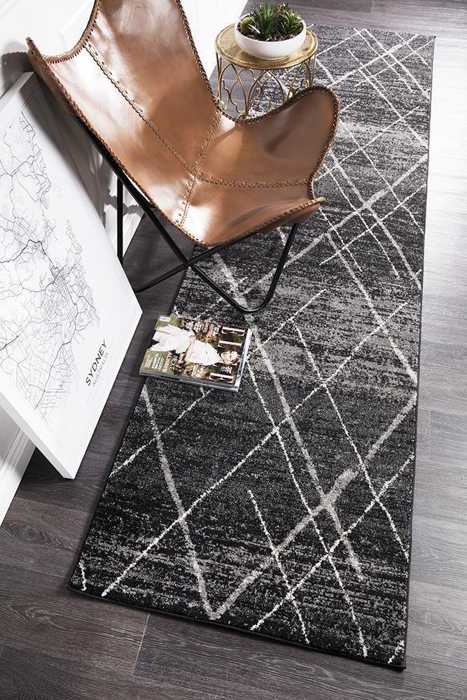 Oasis Noah Charcoal Contemporary Runner Rug - Cozy Rugs Australia