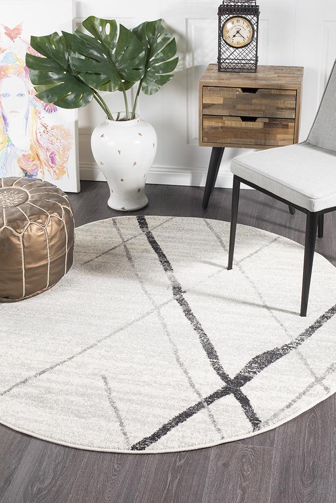 Oasis Noah White Grey Contemporary Round Rug - Cozy Rugs Australia