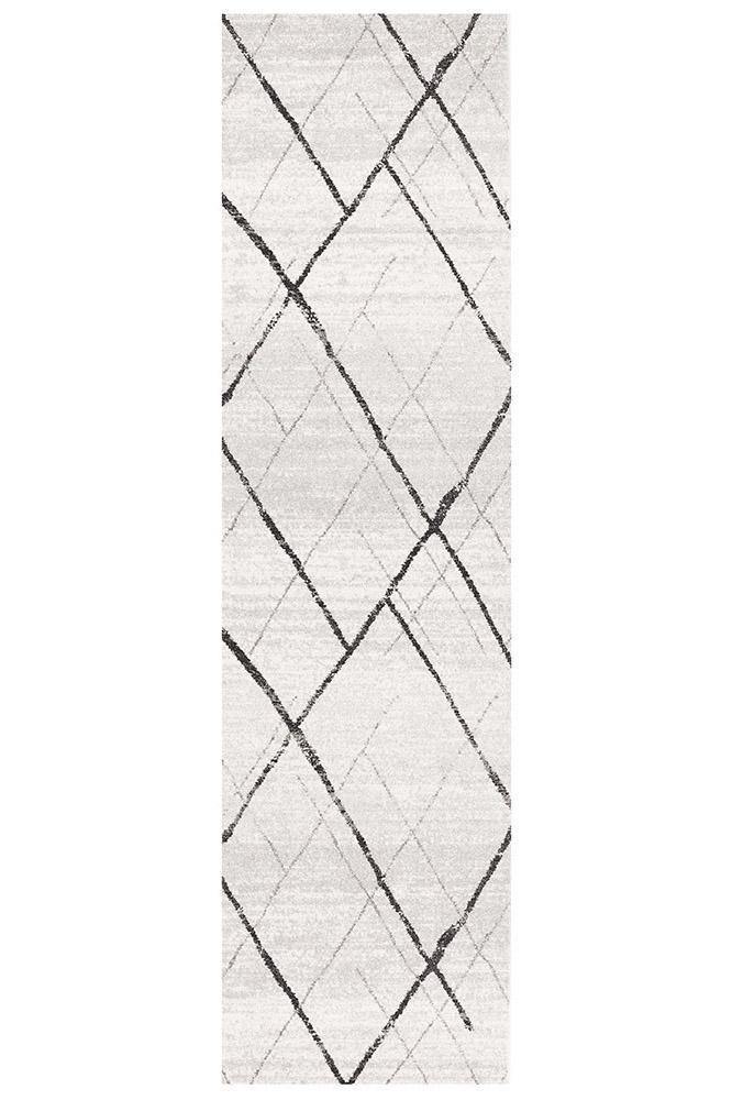 Oasis Noah White Grey Contemporary Runner Rug - Cozy Rugs Australia