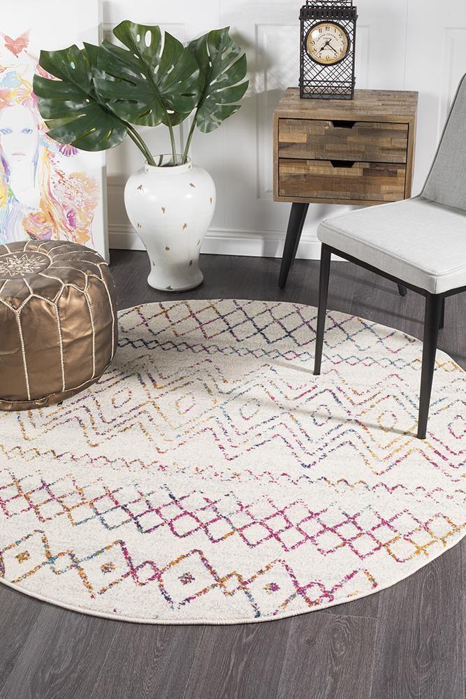 Oasis Nadia Multi Rustic Tribal Round Rug - Cozy Rugs Australia